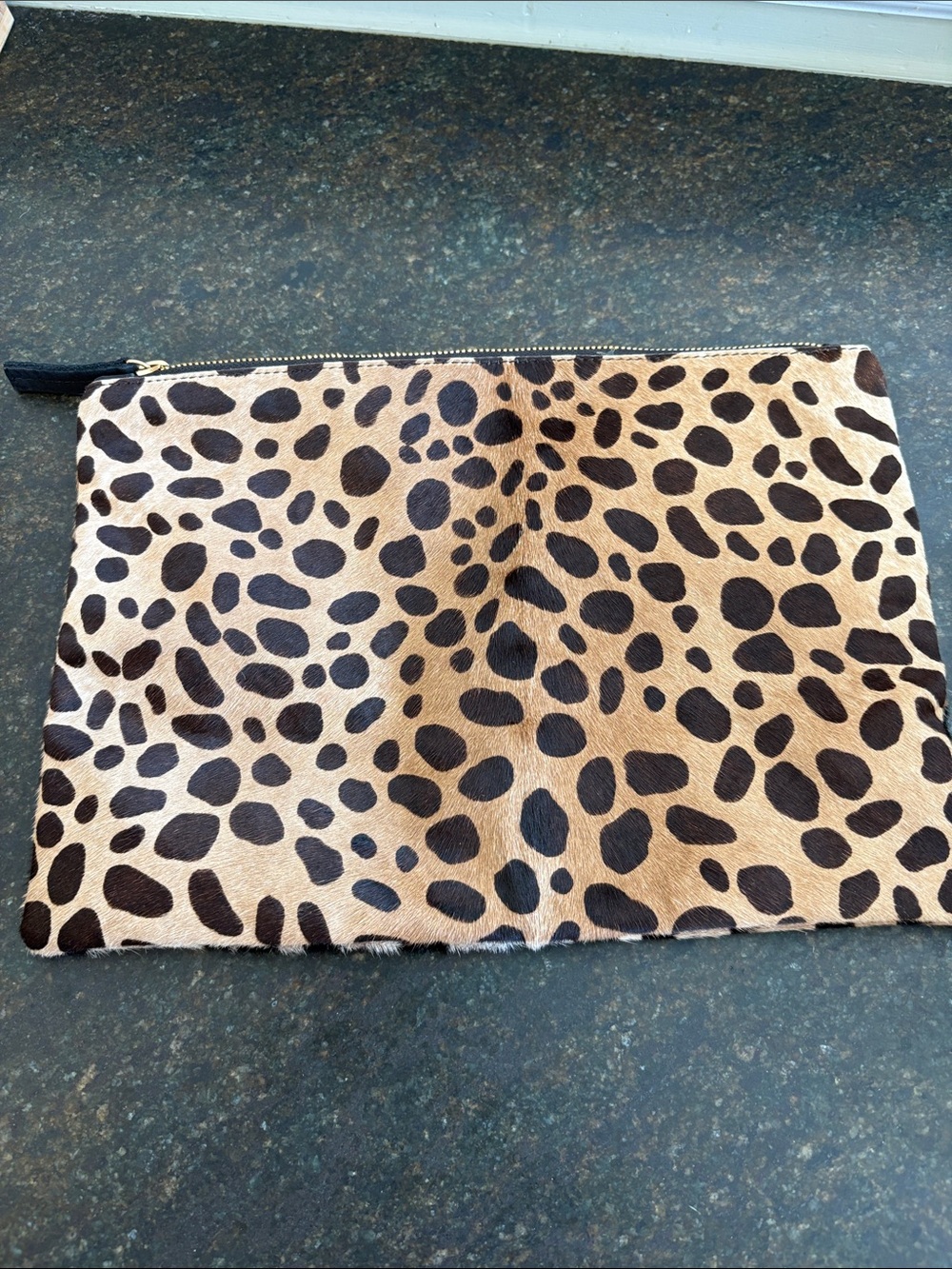 Clare V Leopard Print Zip Pouch - Brown & Black